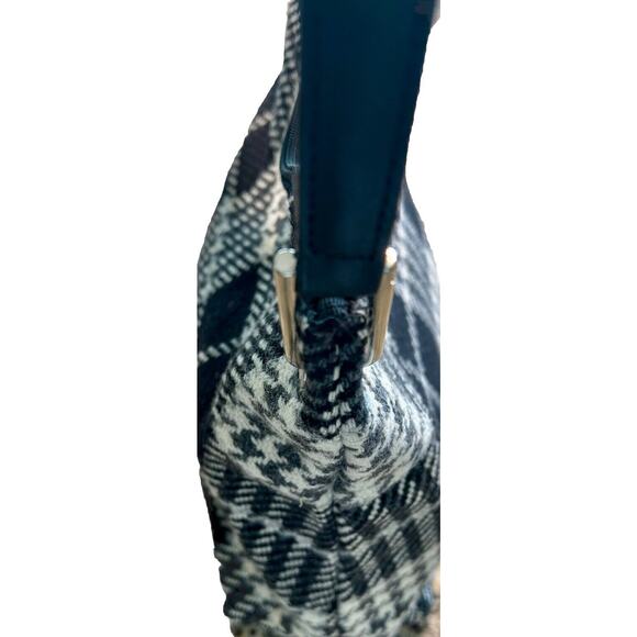 Eddie Bauer‎ Black & Off-White Plaid Wool Leather Soft Handbag Purse - Picture 10 of 11